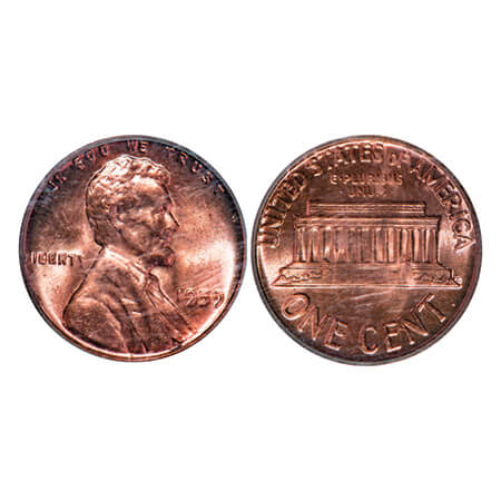United States, Bronze 1 Cent, 1959, "Lincoln Memorial Cent", 3.11g, Obv: The portrait of A