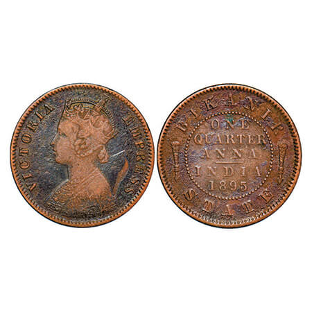 Bikanir, Copper ¼ Anna, 6.34g, Ganga Singh ( VS 1944-1999 / 1887-1942 AD), 1895 AD, with t