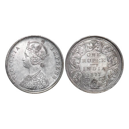 Victoria Empress, Silver, Rupee, 1877, Bombay Mint, A2/II, Dot. GK 435. Almost Uncirculate