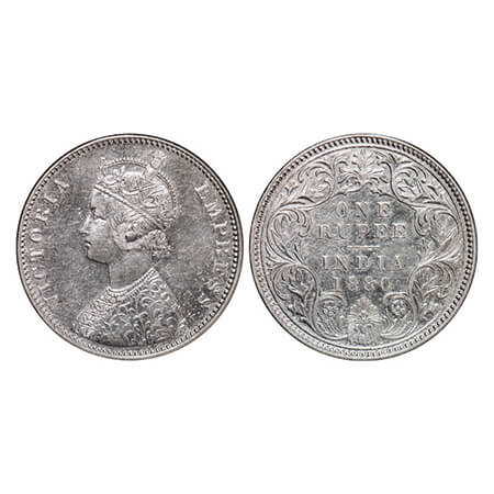 Victoria Empress, Silver, Rupee, 1880, Bombay Mint, A3/I, Dot. GK 466. Extremely Fine, Cle