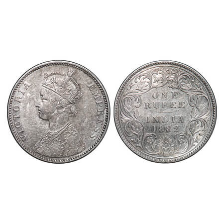 Victoria Empress, Silver, Rupee, 1882, Bombay Mint, A3/I, Dot, Numeral 2 of year date 1862