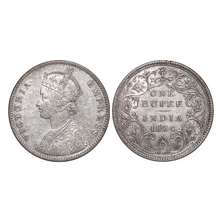 Victoria Empress, Silver, Rupee, 1884, Bombay Mint, A3/II(i), Bottom 'B' raised, nick at R