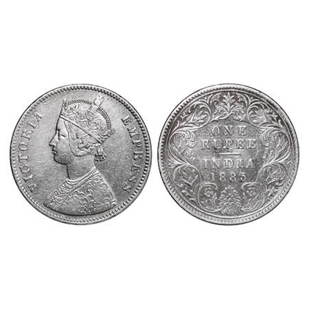 Victoria Empress, Silver, Rupee, 1885, Calcutta Mint, A1/I, 'C' incused, Top stroke of num