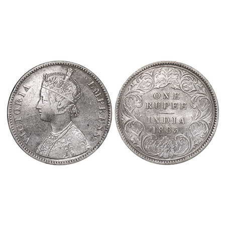 Victoria Empress, Silver, Rupee, 1885, Calcutta Mint, A1/I, 'C' incused, Top stroke of num