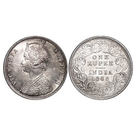 Victoria Empress, Silver, Rupee, 1886, Bombay Mint, C2/I(i), 'B' incused. GK 525. Almost U
