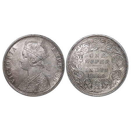 Victoria Empress, Silver, Rupee, 1888, Bombay Mint, C2/I, 'B' raised. GK 551. Extremely Fi