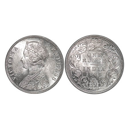 Victoria Empress, Silver, Rupee, 1889, Bombay Mint, C2/I, 'B' incused. GK 564. Almost Unci