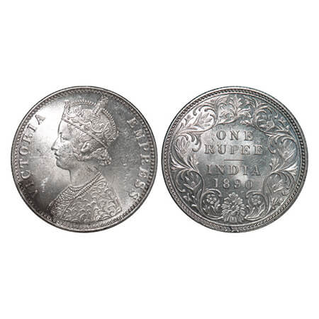 Victoria Empress, Silver, Rupee, 1890, Bombay Mint, C2/I, 'B' incused. GK 566. Uncirculate