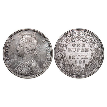 Victoria Empress, Silver, Rupee, 1901, Bombay Mint, A3(i)/I(ii), 'B' incused. GK 591. Abou