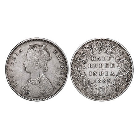 Victoria Empress, Silver, Half Rupee, 1886, Bombay Mint, A/II(i), 'B' raised. GK 633. Very