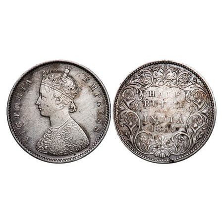 Victoria Empress, Silver, Half Rupee, 1899, Bombay Mint, A/I, 'B' incused, B incused inver