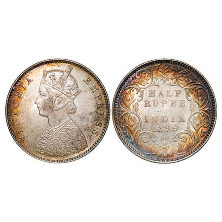 Victoria Empress, Silver, Half Rupee, 1899, Calcutta Mint, A/I, 'C' incused. GK 663. Almos
