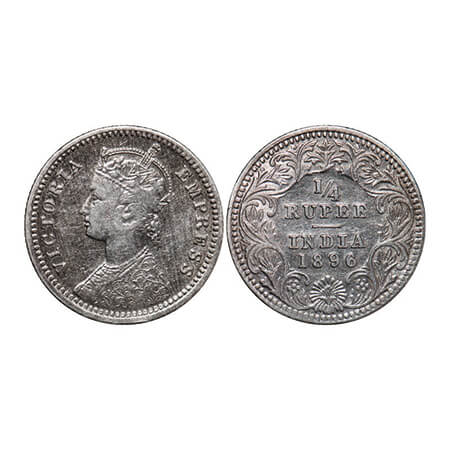Victoria Empress, Silver, 1/4 Rupee, 1896, Calcutta Mint, C/II, 'C' incused. GK 728. Very 