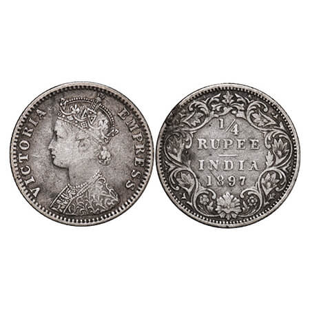 Victoria Empress, Silver, 1/4 Rupee, 1897, Bombay Mint, C(i)/I, 'B' incused. GK 731. Very 