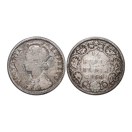 Victoria Empress, Silver, 1/4 Rupee, 1898, Bombay Mint, C(i)/I, 'B' incused. GK 734. Fine.