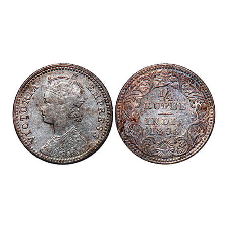 Victoria Empress, Silver, 1/4 Rupee, 1898, Calcutta Mint, C/II, 'C' incused. GK 735. Very 