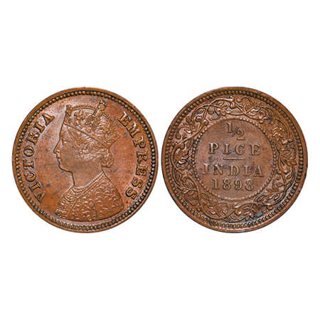 Victoria Empress, Copper, 1/2 Pice, 1898, Calcutta Mint, A/I, No mint mark. GK 878. Uncirc