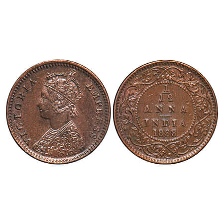 Victoria Empress, Copper, 1/12 Anna, 1888, Calcutta Mint, Obv B, No mint mark. GK 908. Ext