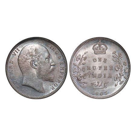 Edward VII, Silver, Rupee, 1903, Calcutta Mint, No mint mark, Normal 5 Diamonds. GK 924. U