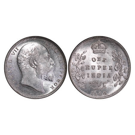 Edward VII, Silver, Rupee, 1904, Calcutta mint, No mint mark. Normal 5 Diamonds. GK 929. U