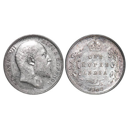 Edward VII, Silver, Rupee, 1904, Bombay Mint, 'B' incused and dot, 5 Diamonds and bottom s