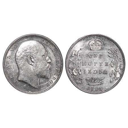 Edward VII, Silver, Rupee, 1905, Bombay Mint, 'B' incused and dot, Top stroke of numeral 5