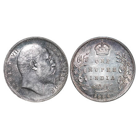 Edward VII, Silver, Rupee, 1906, Bombay Mint, 'B' incused and dot. GK 940. Uncirculated, T