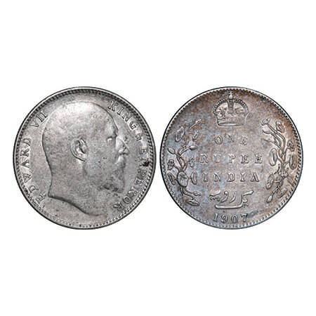 Edward VII, Silver, Rupee, 1907, Bombay Mint, No B only dot. GK 945. Extremely Fine. Scarc