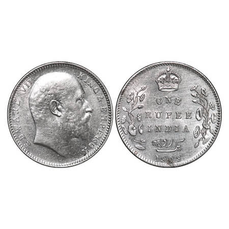 Edward VII, Silver, Rupee, 1909, Bombay Mint, 'B' incused and dot. GK 952. About Uncircula