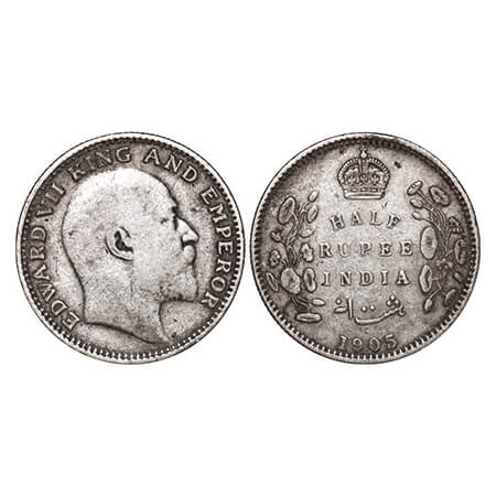 Edward VII, Silver, Half Rupee, 1905, Calcutta Mint, No mint mark. GK 960. Very Fine. Scar