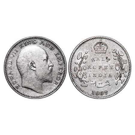 Edward VII, Silver, Half Rupee, 1907, Calcutta Mint, No mint mark. GK 967. Extremely Fine+