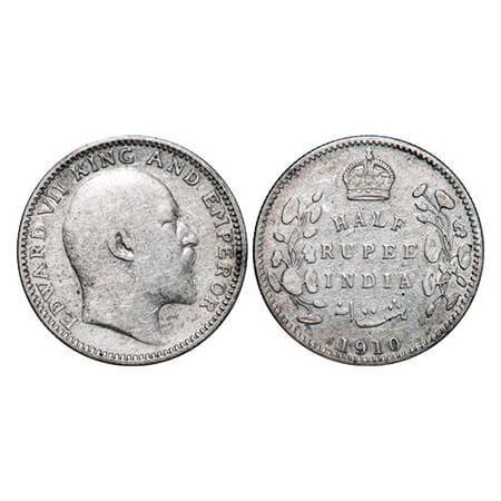 Edward VII, Silver, Half Rupee, 1910, Calcutta Mint, No mint mark. GK 971. Very Fine. Scar