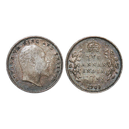 Edward VII, Silver, 2 Annas, 1903, Calcutta Mint, No mint mark. GK 980. Extremely Fine. Sc