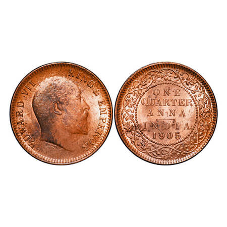 Edward VII, Copper, Quarter Anna, 1905, Calcutta Mint, No mint mark, Ghost on Obv, numeral