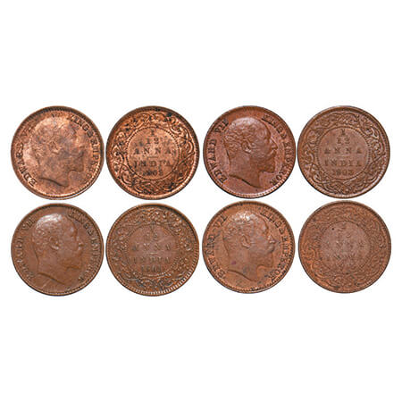 Edward VII, Copper, 1/12 Anna, (4 coins), 1903, 1905(3), Calcutta Mint, No mint mark. GK 1