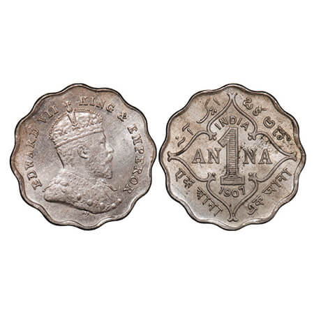 Edward VII, Copper-Nickel, 1 Anna, 1907, Bombay Mint, 'B' incused. GK 990. About Uncircula