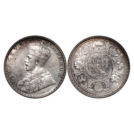 George V, Silver, Rupee, 1912, Bombay Mint, Dot. GK 1026. Extremely Fine. Scarce.