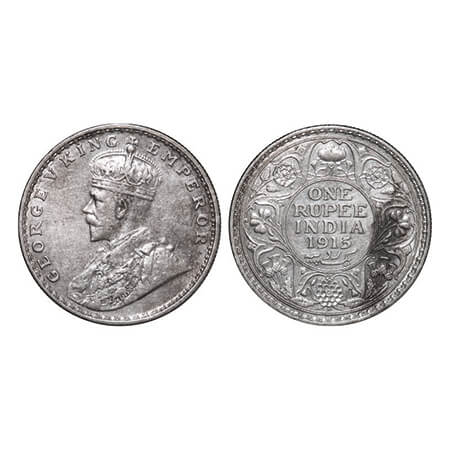George V, Silver, Rupee, 1915, Bombay Mint, Dot. GK 1032. Uncirculated. Very Scarce.