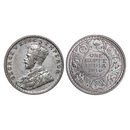 George V, Silver, Rupee, 1916, Bombay Mint, Dot, Ghost on Rev. GK 1034. Uncirculated. Scar