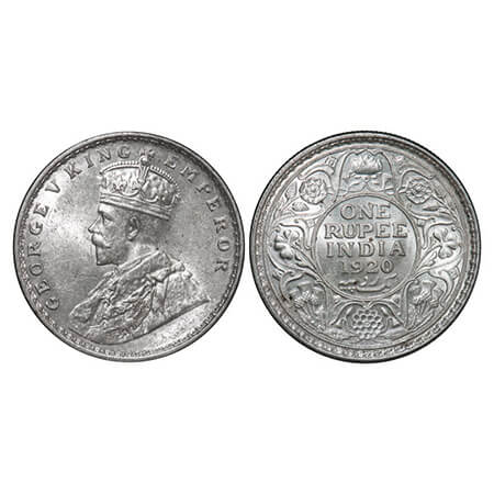 George V, Silver, Rupee, 1920, Calcutta Mint,No dot. GK 1041. Brilliant Uncirculated. Scar