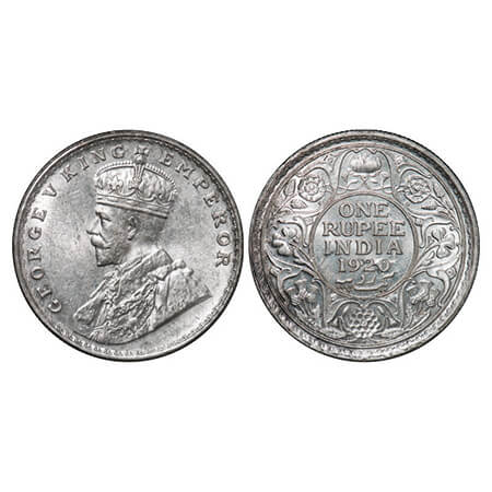 George V, Silver, Rupee, 1920, Bombay Mint, Full skull ghost on Rev, Alphabate 'I' and 'A'