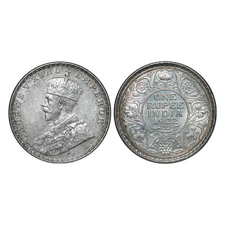 George V, Silver, Rupee, 1922, Bombay Mint, Dot. GK 1044. Brilliant Uncirculated. Rare.