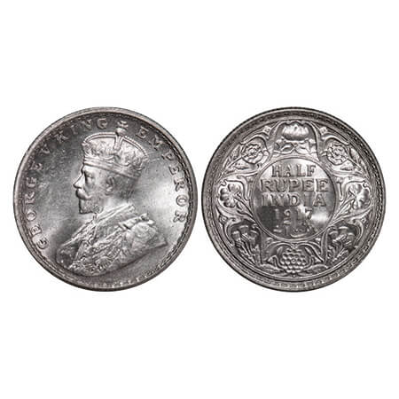 George V, Silver, Half Rupee, 1917, Bombay Mint, Dot. GK 1055. Uncirculated. Scarce.