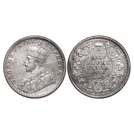 George V, Silver, Half Rupee, 1921, Calcutta Mint, No dot. GK 1058. Extremely Fine+, Clean