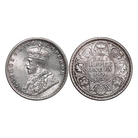 George V, Silver, Half Rupee, 1936, Calcutta Mint, No dot. GK 1075. Extremely Fine+. Scarc