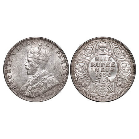 George V, Silver, Half Rupee, 1936, Bombay Mint, Dot. GK 1076. Extremely Fine+. Scarce.
