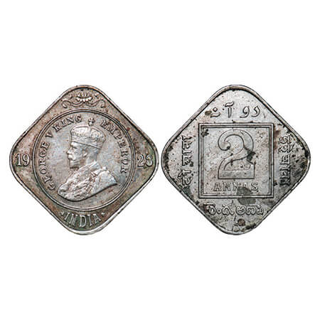 George V, Copper-Nickel 2 Annas, 1928, Bombay Mint, Dot. GK 1133. Extremely Fine+. Scarce.