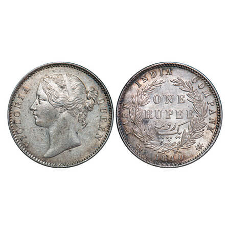 Victoria Queen, Silver, Rupee, 1840, DL, Calcutta Mint, W.W. raised, Wreath with 28 Berrie