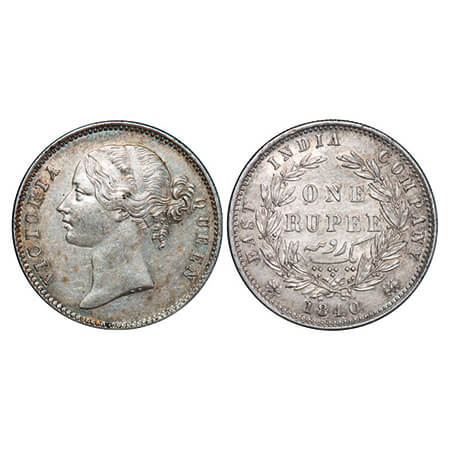 Victoria Queen, Silver, Rupee, 1840, DL, Calcutta Mint, W.W. raised, Wreath with 28 Berrie