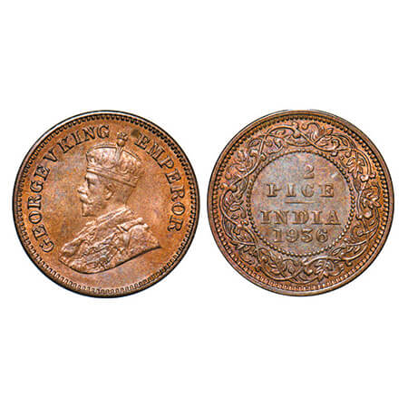George V, Bronze, 1/2 Pice, 1936, Calcutta Mint, No mint mark, Numeral 1 of 1/2 is die fil